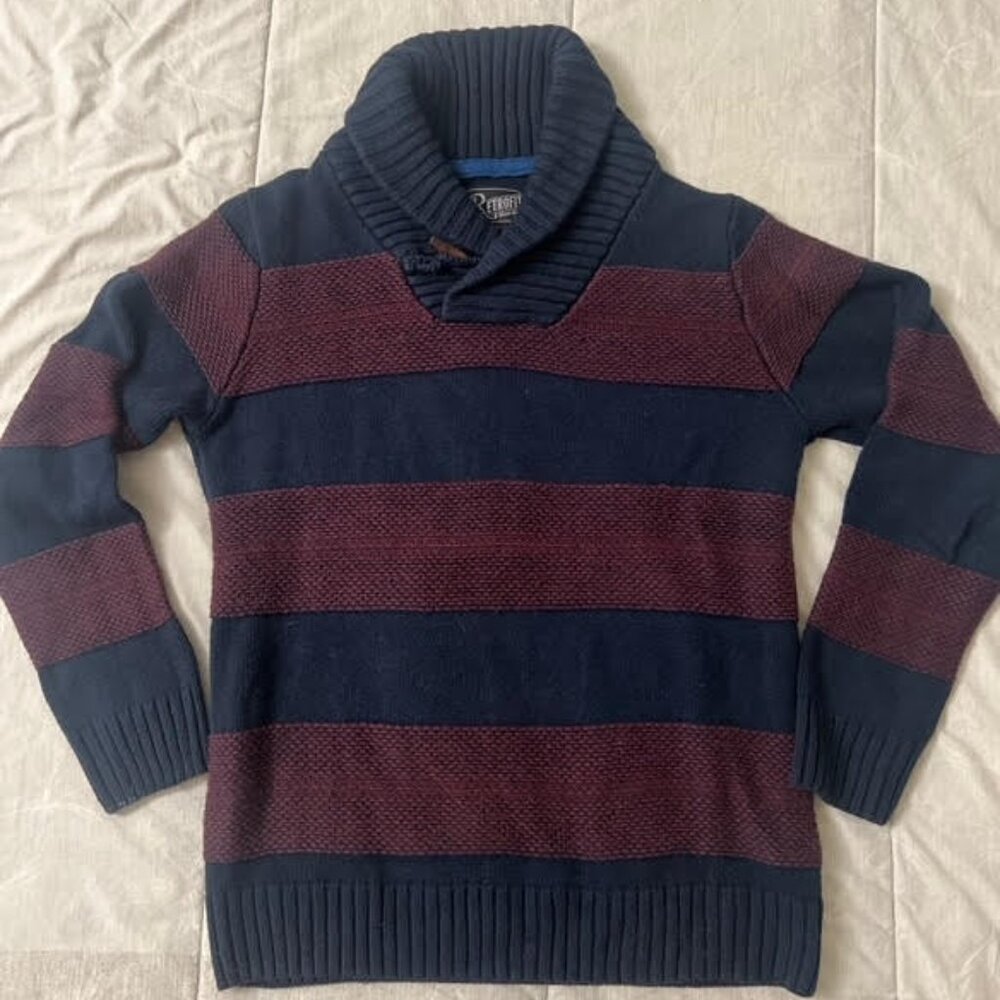 Shawl Collar Retro Sweater Block Stripes (Small)